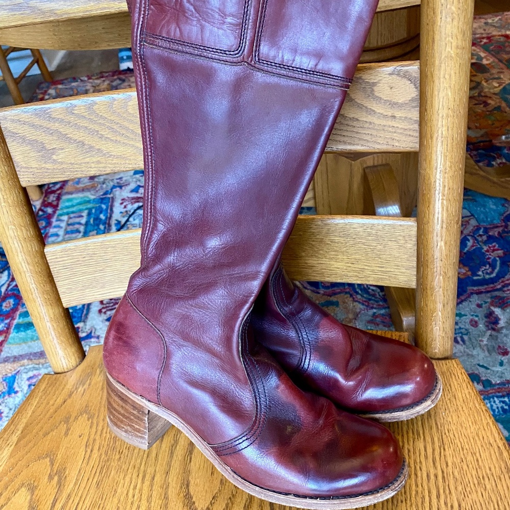 VINTAGE 70s DEXTER OXBLOOD BURGUNDY CAMPUS BOOTS LEATHER SZ 10 M (Fits 9-9 1/2)